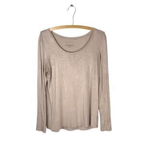 Tahari Beige Long Sleeve Top Womens M Lightweight Layering Tee Latte Minimalist